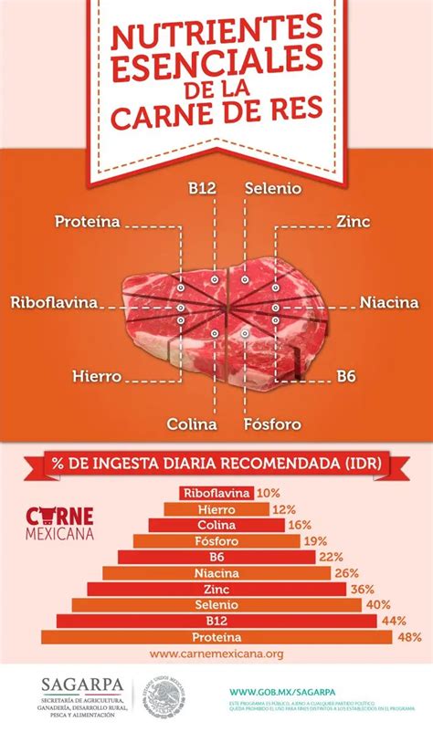 Tabla comparativa de nutrientes en la carne de res