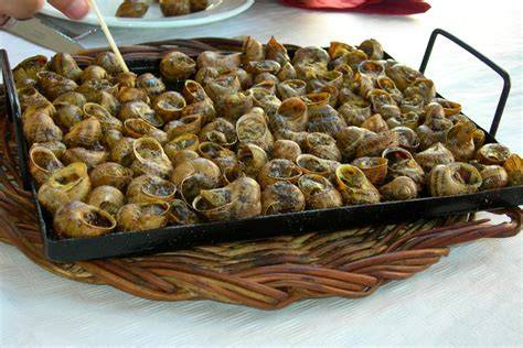 Caracoles colocados en la llauna listos para entrar al horno