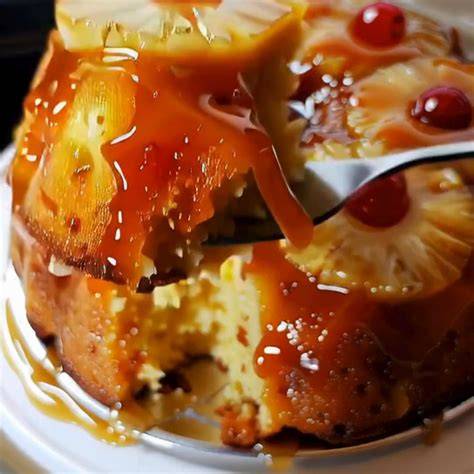 Molde de torta con piña y caramelo listo para hornear