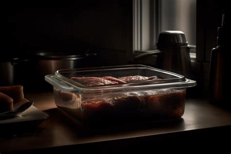 Carne marinándose en un recipiente