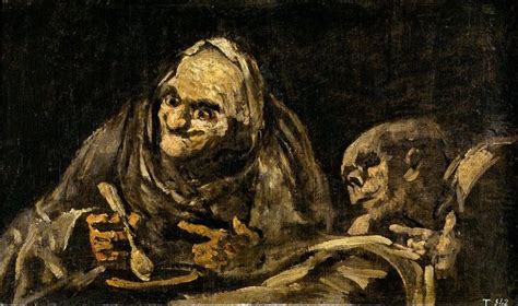 Pintura original Dos viejos comiendo sopa de Goya