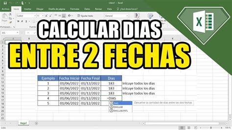 Infografía mostrando el cálculo de días entre dos fechas