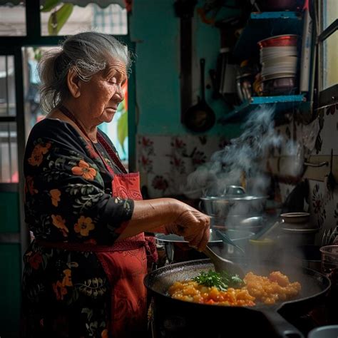 Mujer mayor cocinando sopa de ajo