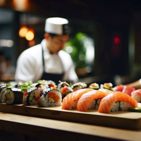 Detalle de la preparación de sushi fresco