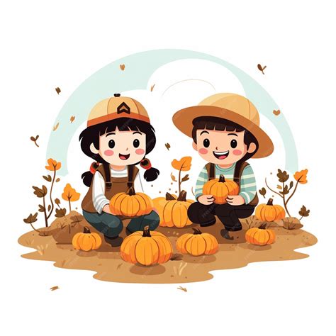 Ilustración de una persona recogiendo calabazas maduras