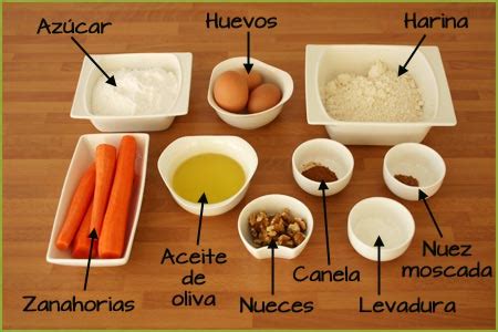 Ingredientes para la tarta de zanahoria