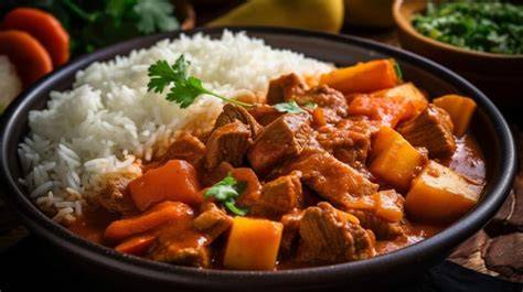 Plato de estofado con arroz blanco