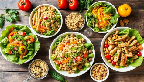 Variedad de ensaladas con diferentes ingredientes
