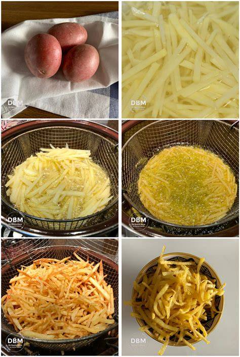 Esquema de los pasos para preparar patatas paja