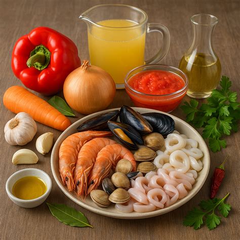 Ingredientes para sopa de marisco