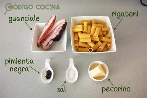 Ingredientes para Pasta alla Gricia