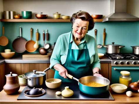 Julia Child preparando un plato