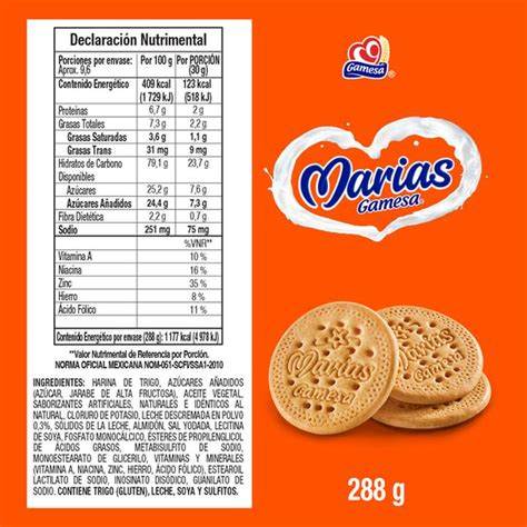 Información nutricional de galletas María