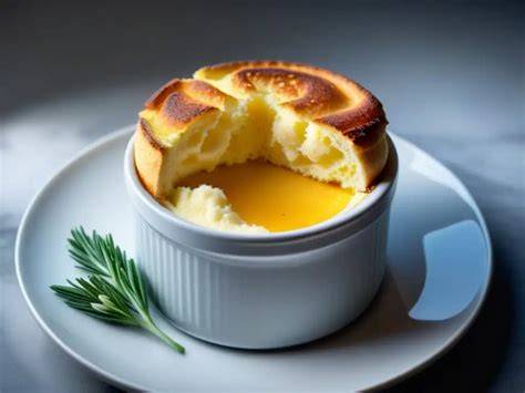 Soufflé de queso esponjoso en un ramequín