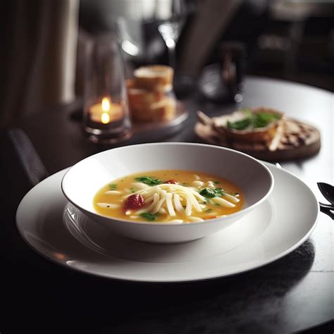 Sopa de gambas casera servida en un plato elegante