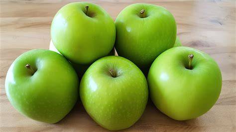 Manzanas verdes frescas Granny Smith sobre una mesa de madera