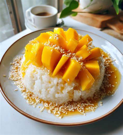 Ingredientes básicos para el Mango Sticky Rice dispuestos sobre una mesa