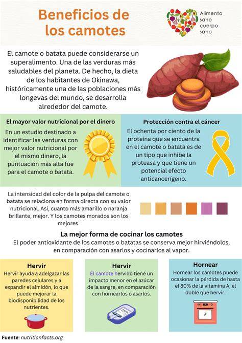 infografía sobre los beneficios nutricionales del camote y sus vitaminas principales