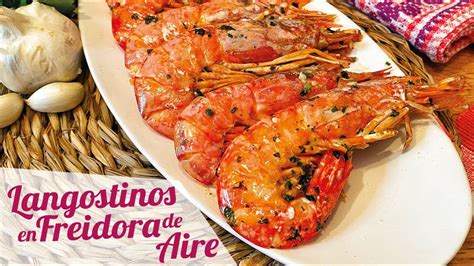 Langostinos cocinados en freidora de aire