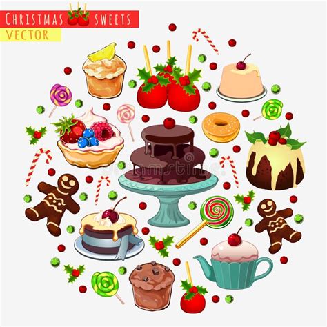Ilustración de diversos dulces navideños