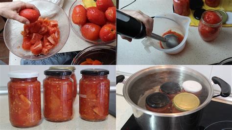 botes de tomate en conserva en una olla al baño maría