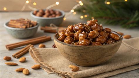 cuenco con nueces caramelizadas recién hechas