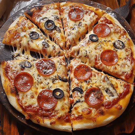 Sartén con pizza casera cocinándose a fuego lento con tapa