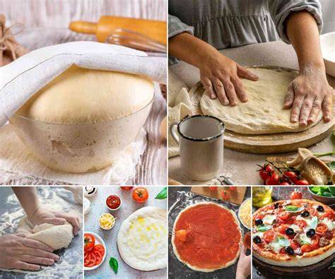 Proceso de amasado de masa para pizza sobre una encimera enharinada