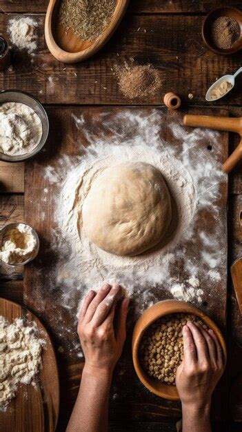 ingredientes para masa de pan sobre mesa de madera