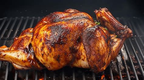 Pollo asado entero en una barbacoa