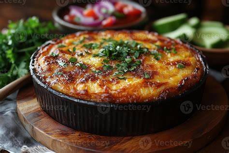 Plato de pastel de repollo horneado recién servido