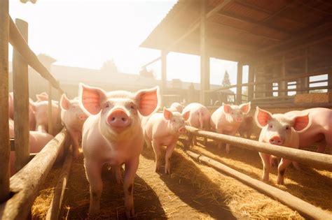 Cerdos en una granja, saludables y fuertes