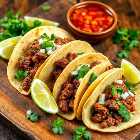 Platillo de tacos de asada con carne, cilantro y cebolla