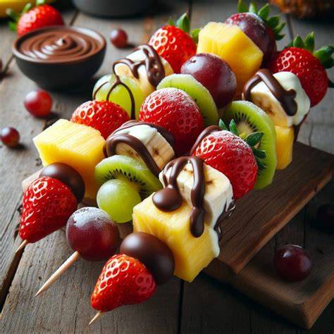 Brochetas de frutas y chocolate para niños