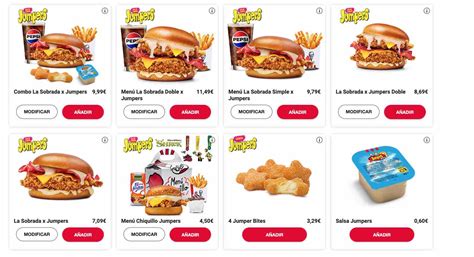 Menú de KFC con productos de la colaboración Jumpers