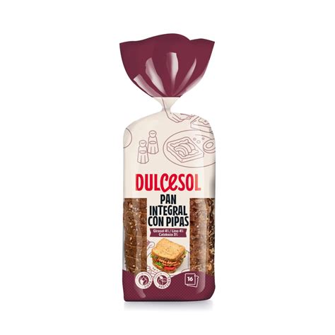 Envase de Dulcesol Pan Sottile Integral con la tabla nutricional