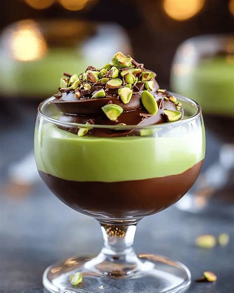 Mousse de pistacho en un vaso con decoración
