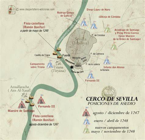 Ilustración que representa el asedio de Sevilla en el siglo XIII
