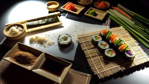 Variedad de ingredientes frescos para sushi vegano