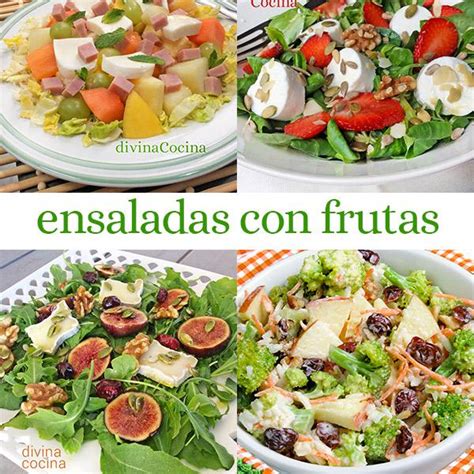 Variedad de ensaladas frescas con frutas y verduras