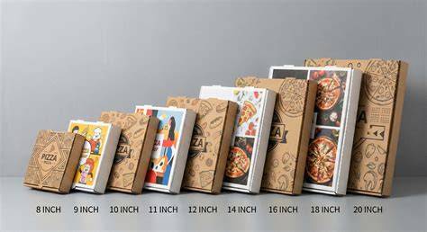 Diferentes formas y tamaños de cajas de pizza
