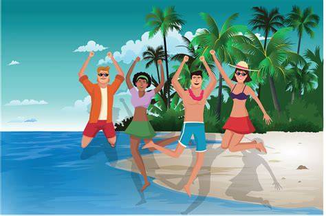 Trabajadores disfrutando de vacaciones en la playa