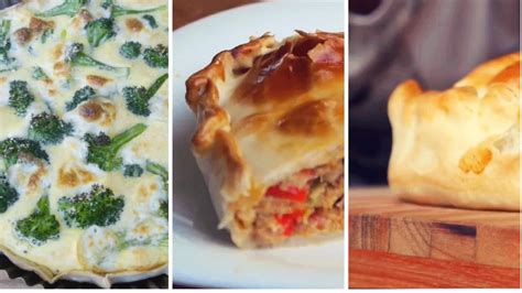 variedad de tartas saladas caseras recién horneadas