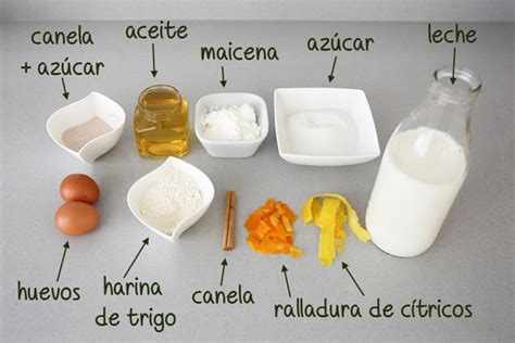 Ingredientes para hacer leche frita: leche, huevos, harina, azúcar, cítricos y canela