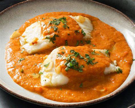 Bacalao en salsa vizcaína servido