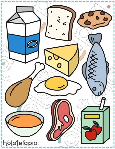 Ilustración de diferentes alimentos desmenuzados: queso, pollo, pan