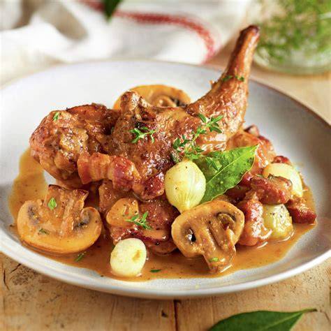 esquema de ingredientes para receta de conejo con champiñones