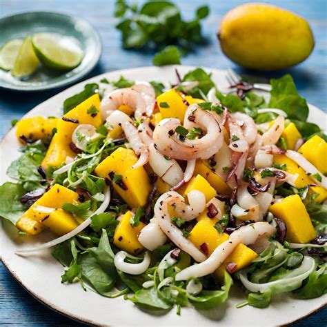 Ensalada tropical con calamar y mango