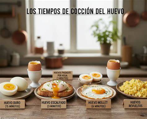 Esquema de la duración de los huevos cocidos con y sin cáscara