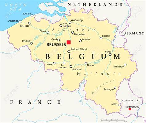 Mapa de la región de Valonia y el río Mosa en Bélgica